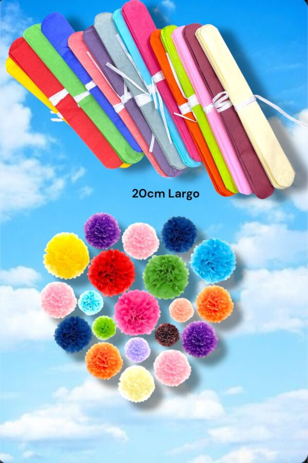 POMPONES PAPEL COMUN 20cm LARGO