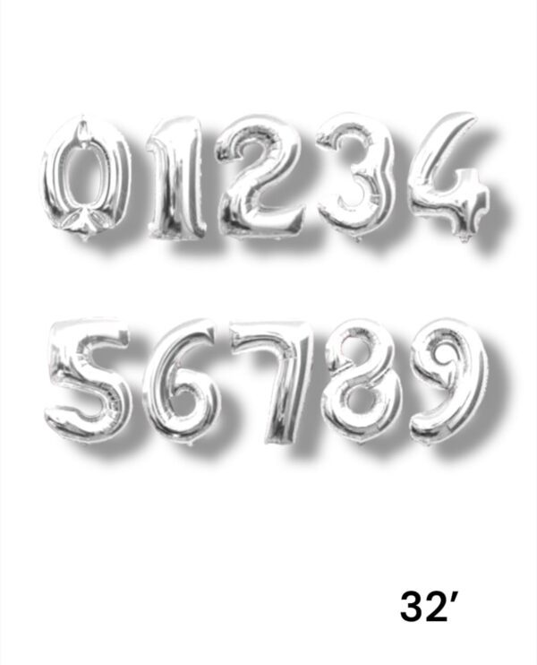 NUMEROS DE 32 PULGADAS EN PLATEADO